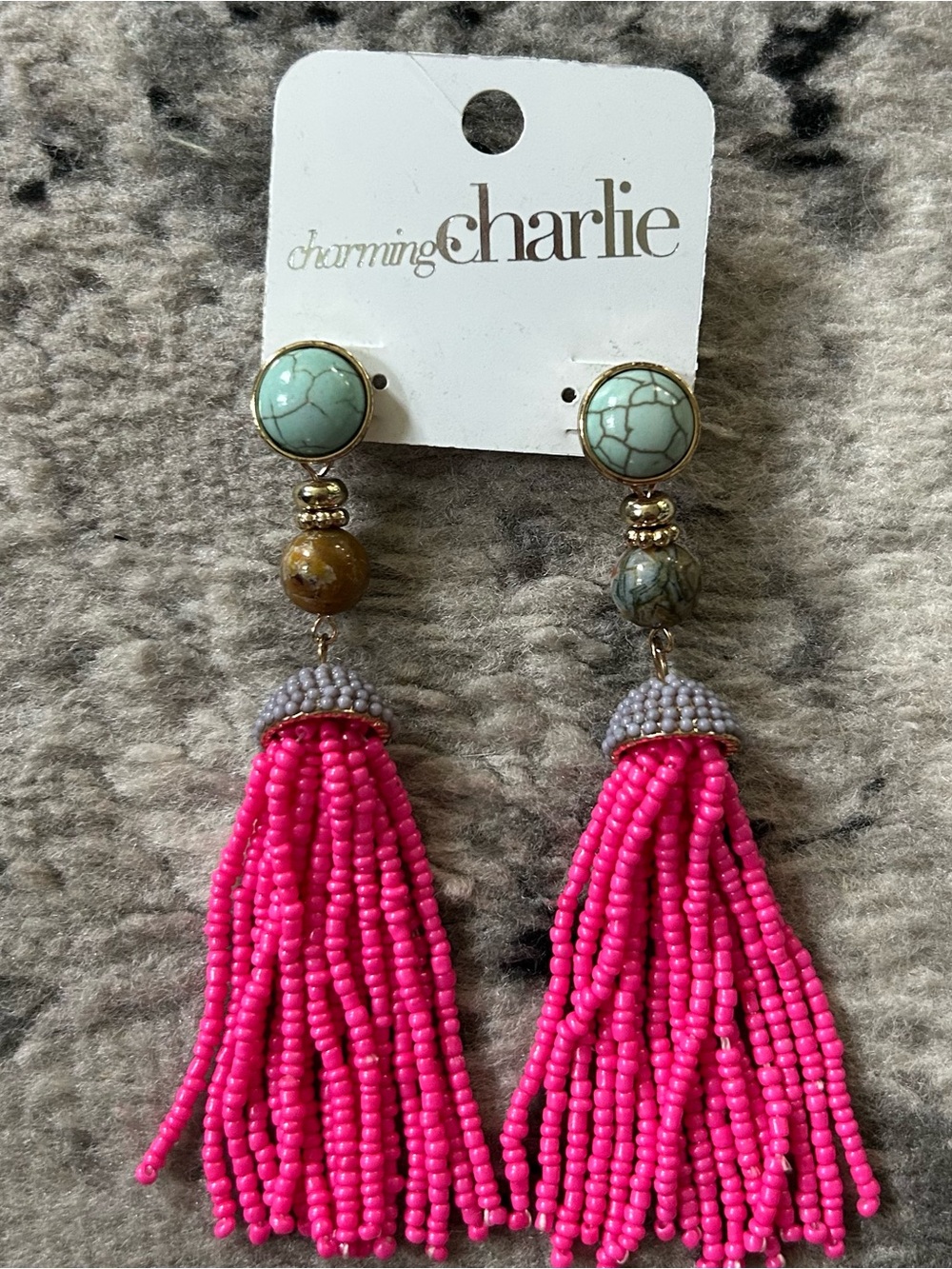 Charming Charlie Hot Pink Beaded Tassel Drop Earrings